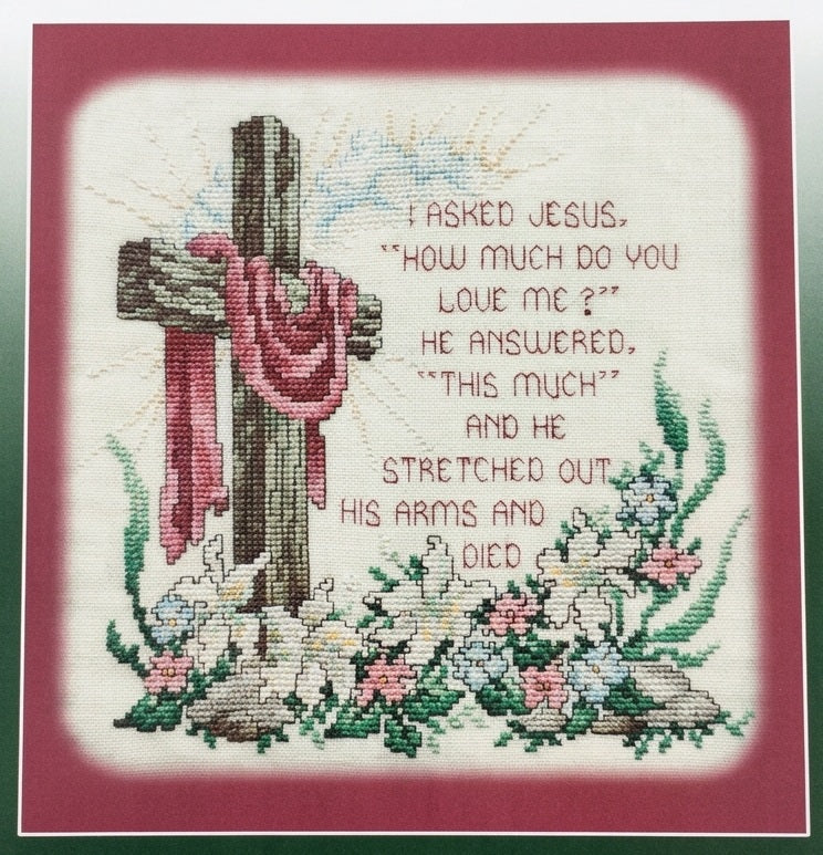 "A professional-grade cross-stitch chart by Stoney Creek titled 'I Asked Jesus.' The high-definition design features a soulful and well-known inspirational verse about the depth of Christ's love. The artwork style is timeless and elegant, making it a 'practically perfect' heirloom for a modern or traditional space."