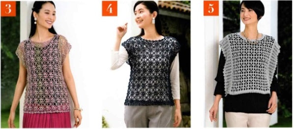 A spread showing various lightweight cardigans, vests, and summer knits in high-definition photography