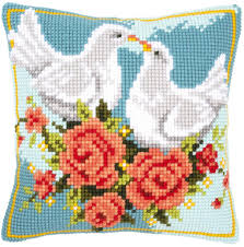 Vervaco 'Doves in Love' needlepoint kit; featuring a high-quality large-hole 100% cotton canvas with a precisely printed romantic bird design