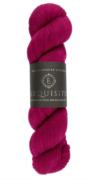 West Yorkshire Spinners Exquisite Lace yarn, a luxury British-made blend of 80% Falkland Wool and 20% Mulberry Silk for delicate lace knitting