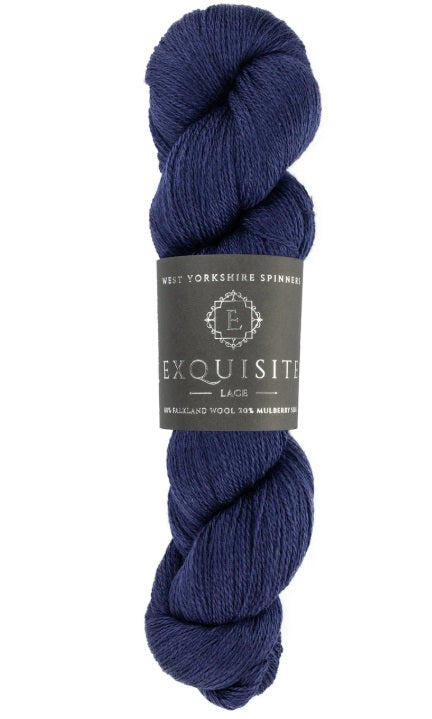 West Yorkshire Spinners Exquisite Lace yarn, a luxury British-made blend of 80% Falkland Wool and 20% Mulberry Silk for delicate lace knitting