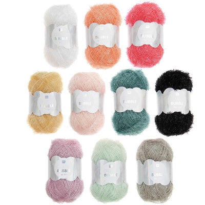 Rico Creative Pastel Bubble yarn in vibrant colors; a textured polyester scrubby yarn for crocheting fun and functional kitchen sponges