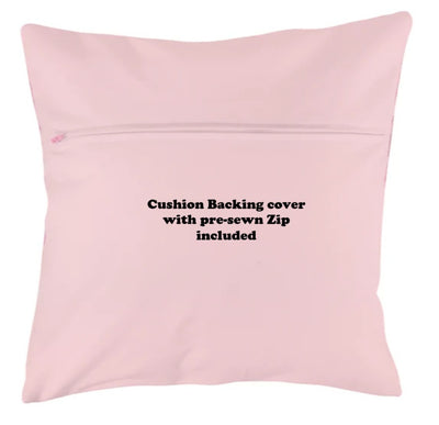 Pink cushion backing cover with pre-sewn zip on a white background