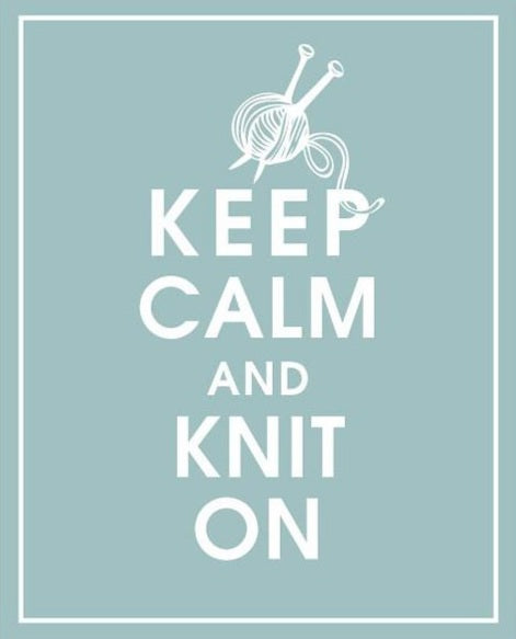 Motivational poster with 'Keep Calm and Knit On' drop in class for knitting and crocheting in Singapore