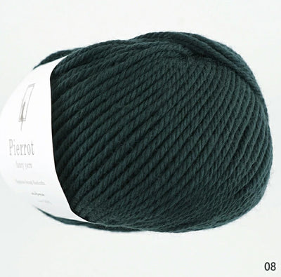 made in Japan yarn fine merino In forest Green.

Softest merino for baby clothes, luxury Japanese yarn, Pierrot Yarns online, high-quality wool for sweaters, boutique knitting supplies.