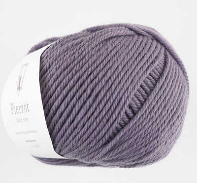 made in Japan yarn fine merino A skein of ultra-soft Pierrot Fine Merino wool yarn in a vibrant solid color, highlighting the smooth Japanese spinning technique in wisteria purple colour.