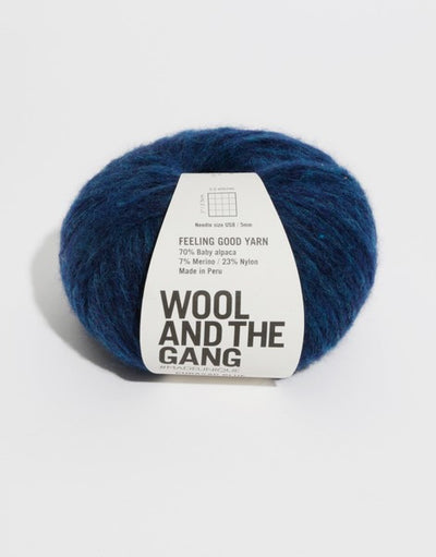 Self-striping version of Feeling Good yarn, showcasing smooth color transitions designed for mindful, meditative knitting in curaso blue colour
