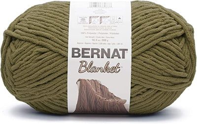 Bernat Blanket 300g super bulky chenille yarn in Olive Color a 100% polyester soft-touch yarn for quick-knit afghans and crochet blankets