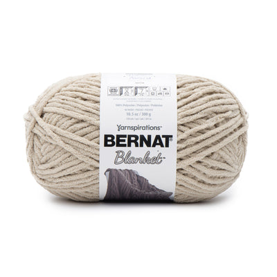 Bernat Blanket 300g super bulky chenille yarn in Almond Color a 100% polyester soft-touch yarn for quick-knit afghans and crochet blankets.