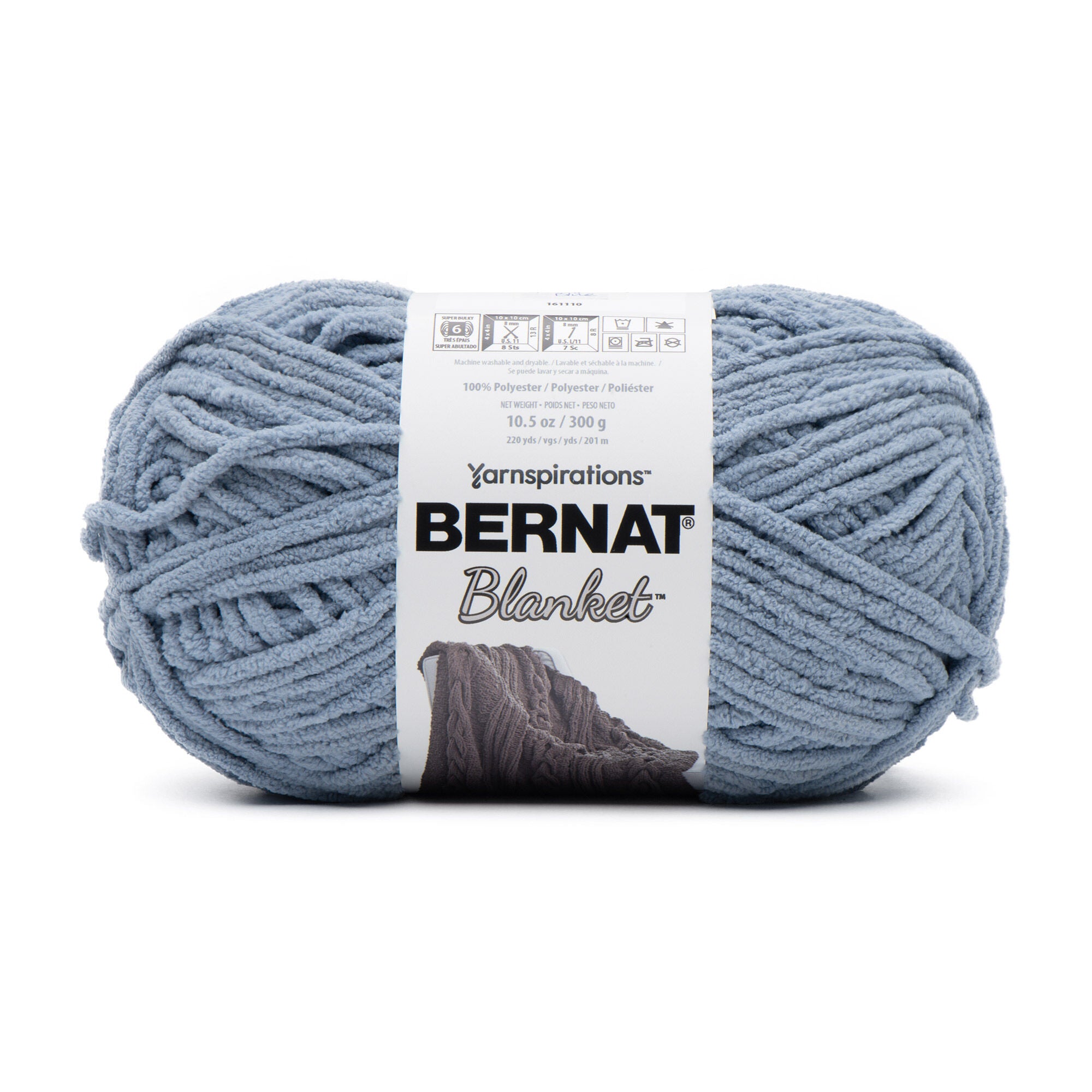 Bernat Blanket 300g super bulky chenille yarn in Gray Blue Color; a 100% polyester soft-touch yarn for quick-knit afghans and crochet blankets
