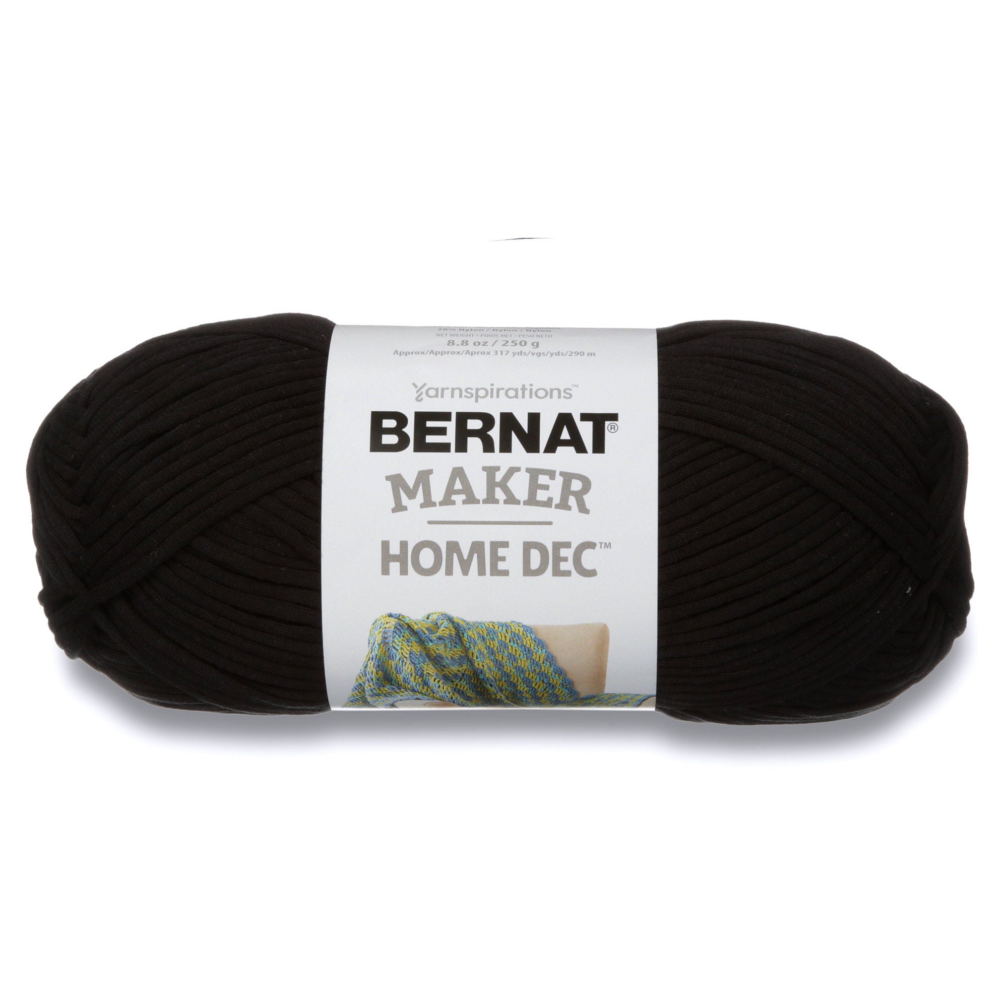 Bernat Maker Home Dec tubular yarn in Black Color a chunky 250g cotton-nylon blend for modern crochet baskets and home accessories