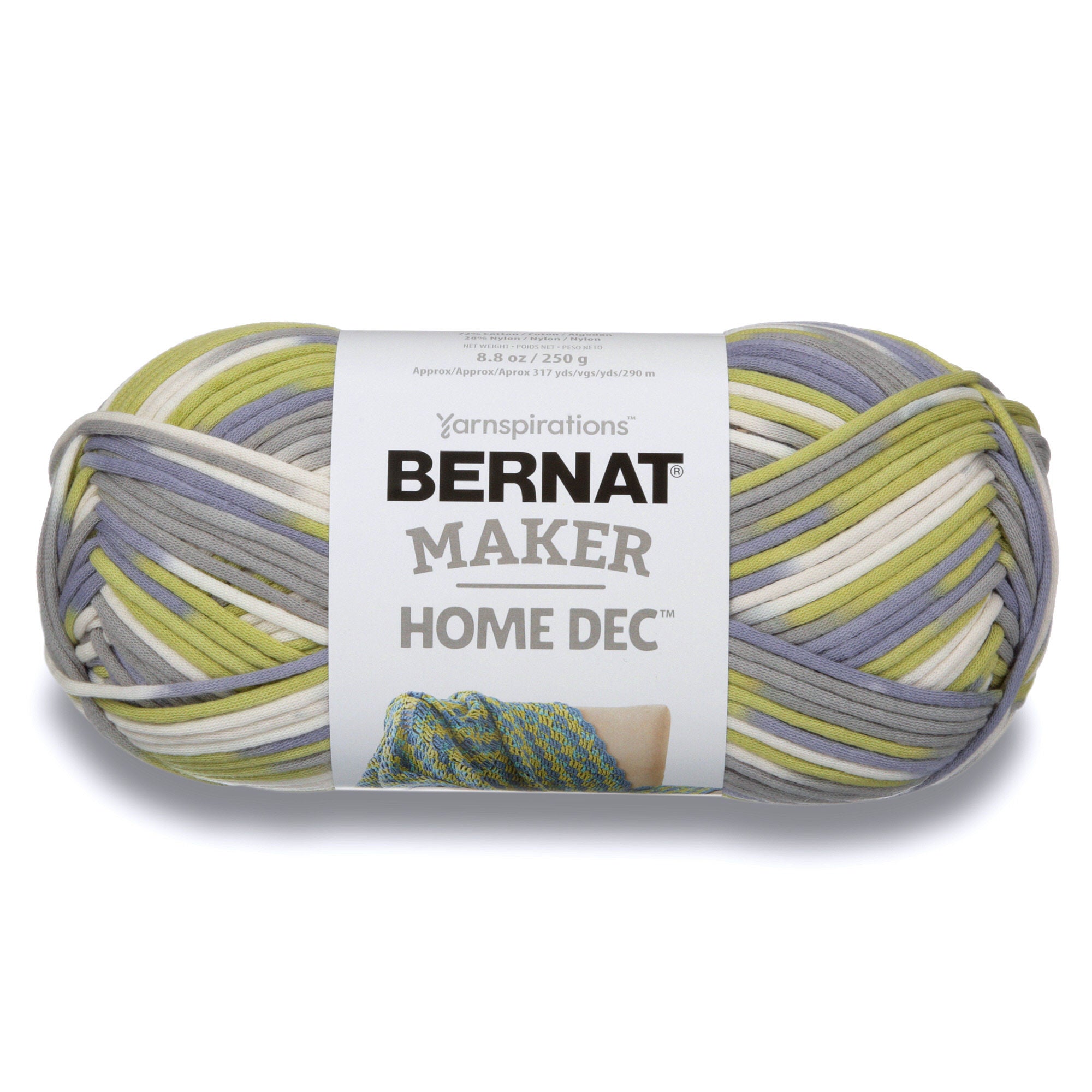 Large 250g skein of Bernat Maker Home Dec yarn; a soft and sturdy bulky weight yarn (Size 5) for quick-knit blankets and stylish rugs