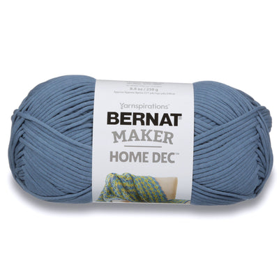 Close-up of Bernat Maker Home Dec showing the smooth jersey-tube construction and high-definition stitch work; ideal for machine-washable home decor in Blue Steel Colour