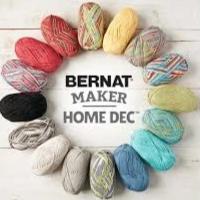 Bernat Maker Home Dec tubular yarn in various colour ; a chunky 250g cotton-nylon blend for modern crochet baskets and home accessories