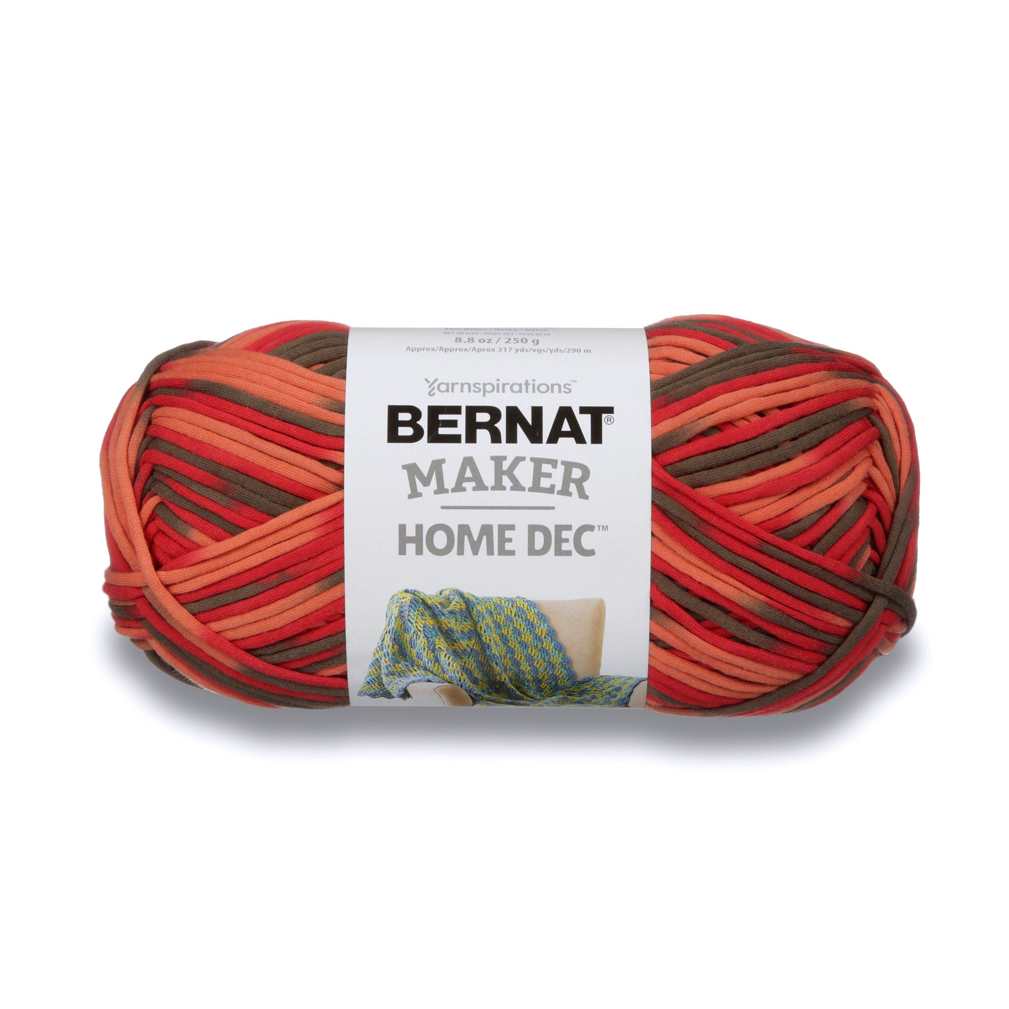 Large 250g skein of Bernat Maker Home Dec yarn; a soft and sturdy bulky weight yarn (Size 5) for quick-knit blankets and stylish rugs