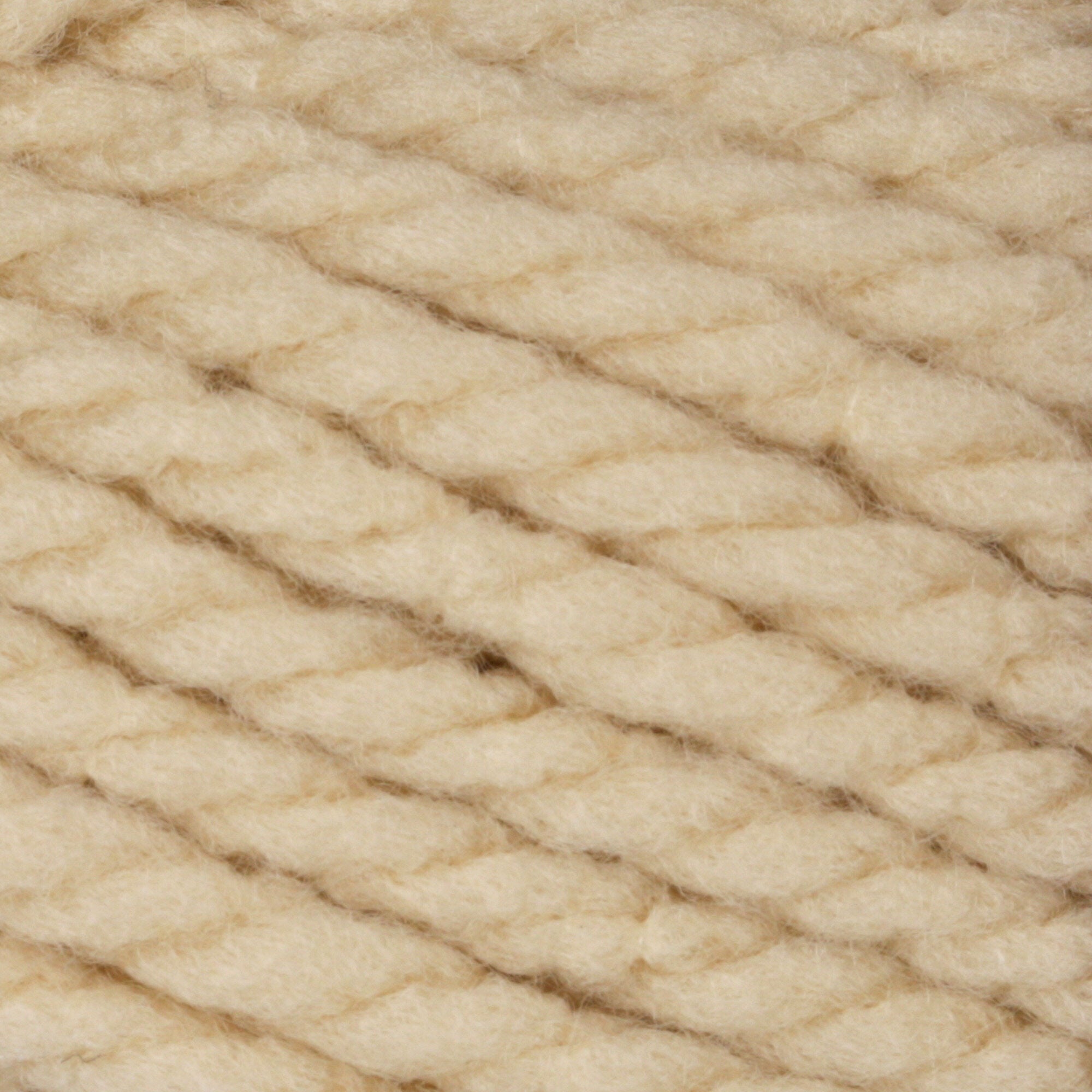 A 100g skein of Bernat Softee Chunky yarn in a vibrant solid color, showing its thick, plied structure and soft matte finish in linen colour