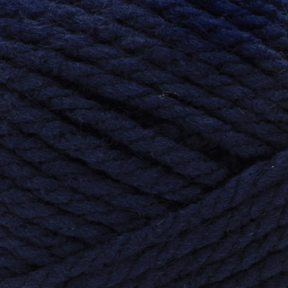 A skein of Bernat Softee Chunky yarn in Navy Blue colour. Softest chunky yarn for sweaters, easy care bulky knitting, 8mm crochet hook yarn, machine washable super bulky yarn, Canadian premium acrylic.