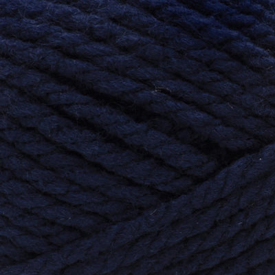 A skein of Bernat Softee Chunky yarn in Navy Blue colour. Softest chunky yarn for sweaters, easy care bulky knitting, 8mm crochet hook yarn, machine washable super bulky yarn, Canadian premium acrylic.