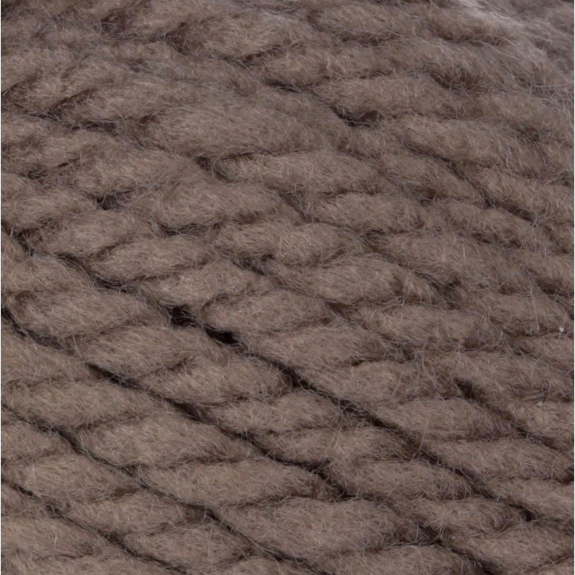 A 100g skein of Bernat Softee Chunky yarn in a vibrant solid color, showing its thick, plied structure and soft matte finish in Taupe Grey Colour