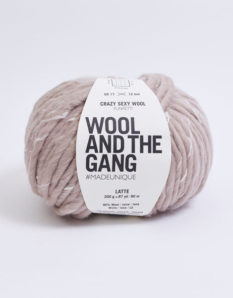 Close-up of Crazy Sexy Wool, highlighting the natural matte texture and the incredible scale of the super-chunky wool twist in Coffee Latte colour.