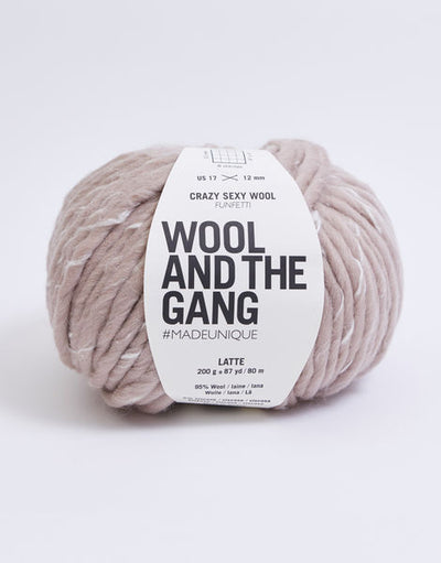 Close-up of Crazy Sexy Wool, highlighting the natural matte texture and the incredible scale of the super-chunky wool twist in Coffee Latte colour.