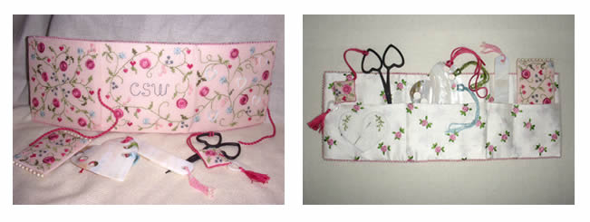 A professional cross-stitch chart leaflet by designer Carolyn Standing Webb, titled 'Pink Pearls and Roses.' The design features a delicate and intricate arrangement of soft pink roses intertwined with shimmering pearl motifs and graceful greenery. The leaflet includes a high-definition symbol chart, a key for thread colors, and detailed instructions for completing the project exactly as shown in the cover illustration. The style is romantic and classic, reminiscent of fine English garden embroidery