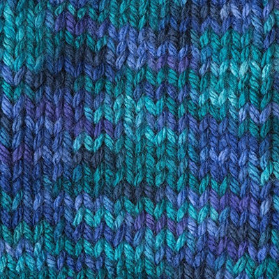 Caron Simply Soft Paints worsted weight yarn in Oceana Colorway Name; a 100% acrylic yarn with a silky sheen and 8-color variegated 'paintbox' effect