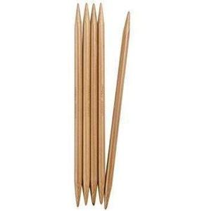 A set of bamboo double pointed knitting needles, with five individual pieces visible, arranged approximately in pairs.
