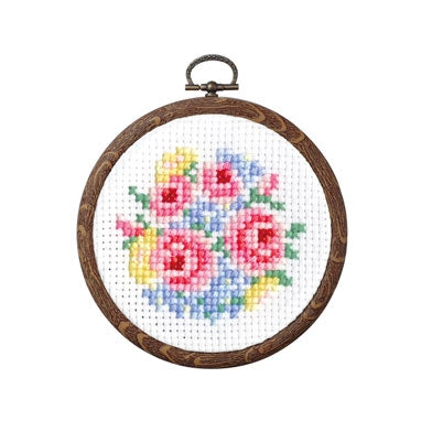 Olympus Cross Stitch Kit Singapore, Beginner Cross stitch Kit with Hoop, Japanese Cross Stitch Flowers, 
9 Count Aida Cloth Kit.

Olympus thread embroidery cross stitch kit with hoop no. 7445 bouquet of roses
