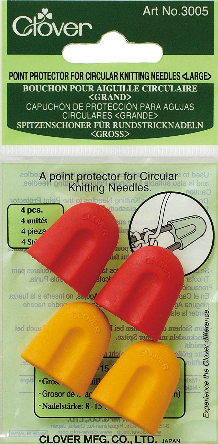 A professional-grade set of Clover brand Point Protectors made from flexible silicone rubber. The product is available Large (bright Yellow and Red)