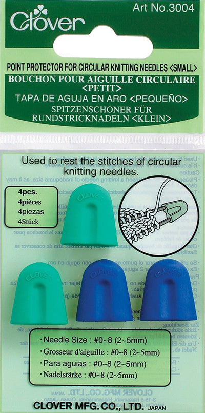 A professional-grade set of Clover brand Point Protectors made from flexible silicone rubber. The product is available in two color-coded size sets: Small (vibrant Blue and Green)