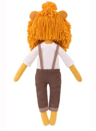 A finished 29cm Miadolla Kristof the Lion linen doll, featuring his stylishly crafted mane and confident trendsetter pose back view