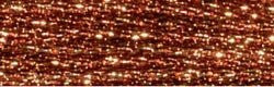 A skein of DMC Light Effects metallic embroidery floss, showing the high-shimmer finish and multi-strand metallic thread construction in copper