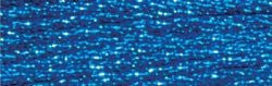 Close-up of DMC Light Effects thread, showcasing the brilliant sparkle and reflective metallic coating designed for adding highlights to embroidery in metallic blue