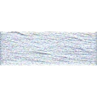 A skein of DMC Light Effects metallic embroidery floss, showing the high-shimmer finish and multi-strand metallic thread construction in metallic light silver