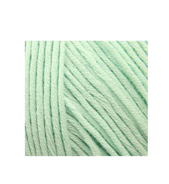 A 50g ball of DMC Natura Just Cotton yarn, showcasing its smooth, matte texture and multi-ply combed cotton fibers. The image highlights the natural, non-mercerized finish and the sophisticated, muted color tones ideal for lightweight garments, amigurumi, and home decor in aqua color.