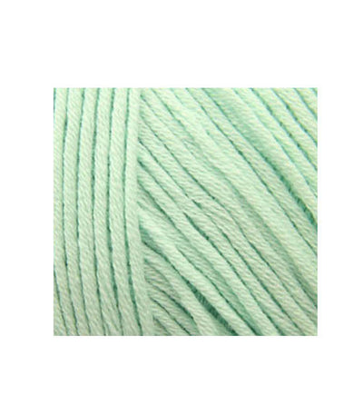 A 50g ball of DMC Natura Just Cotton yarn, showcasing its smooth, matte texture and multi-ply combed cotton fibers. The image highlights the natural, non-mercerized finish and the sophisticated, muted color tones ideal for lightweight garments, amigurumi, and home decor in aqua color.
