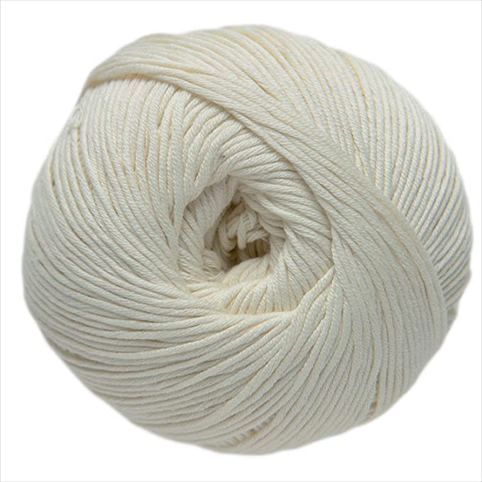 DMC Natura Just Cotton fingering weight yarn, ideal for detailed amigurumi and breathable summer garments, shown in a 50g ball in "Off-white" colour