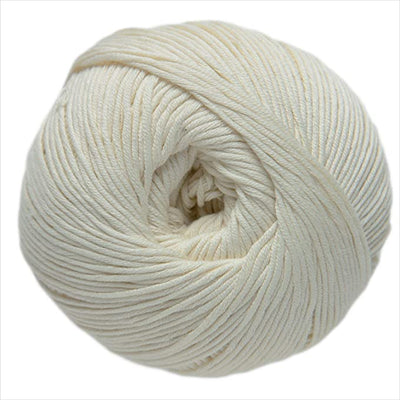 DMC Natura Just Cotton fingering weight yarn, ideal for detailed amigurumi and breathable summer garments, shown in a 50g ball in "Off-white" colour