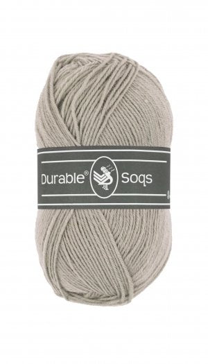 A 50g ball of Durable Soqs yarn, showing the fine, multi-ply wool and polyamide blend designed for long-lasting, durable socks in opal grey colour