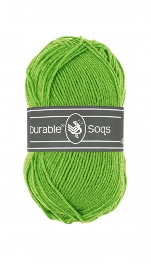 A vibrant skein of Durable Soqs yarn, highlighting the rich, solid color and soft-yet-sturdy finish of this versatile Dutch-brand sock yarn in parrot green colour