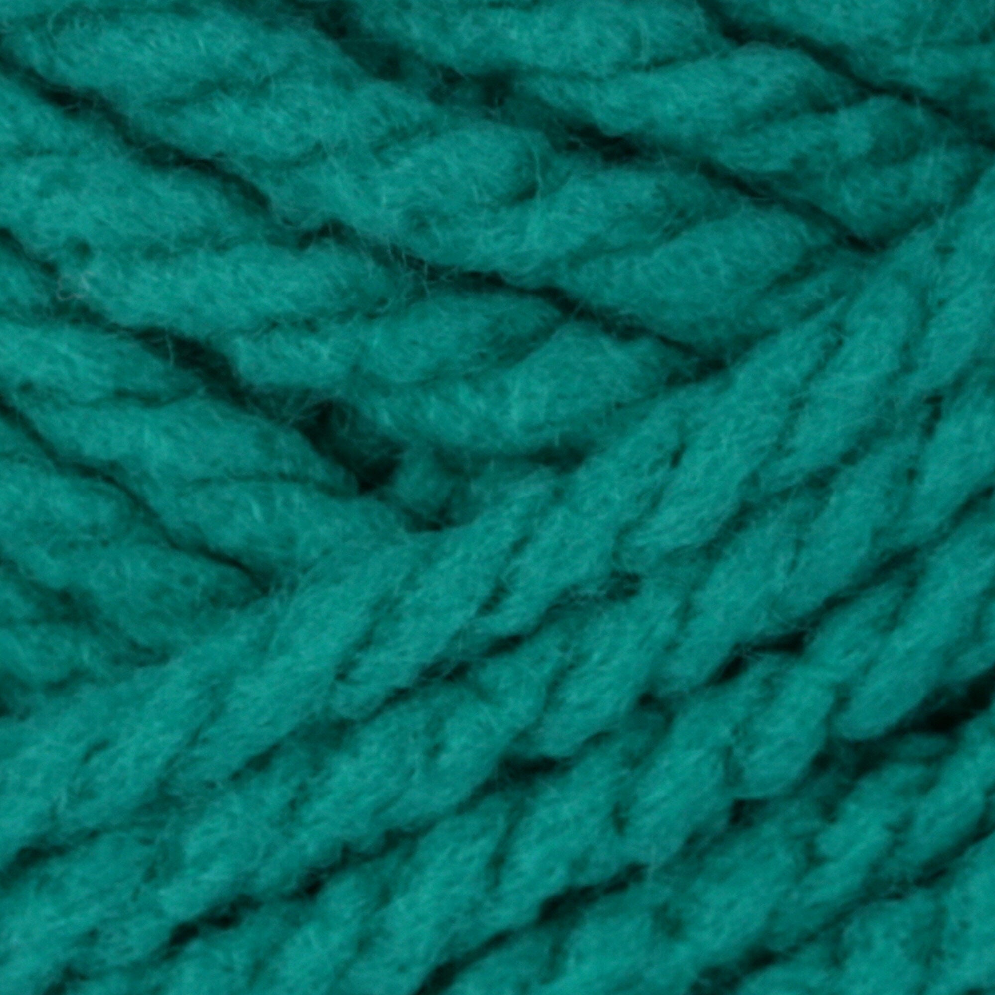 A 100g skein of Bernat Softee Chunky yarn in a vibrant solid color, showing its thick, plied structure and soft matte finish. in Emerald Green colour