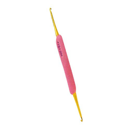 A professional-grade Hamanaka double-ended crochet hook made in Japan.
The hooks are color-coded by size range: Pink (2.0/2.3mm)