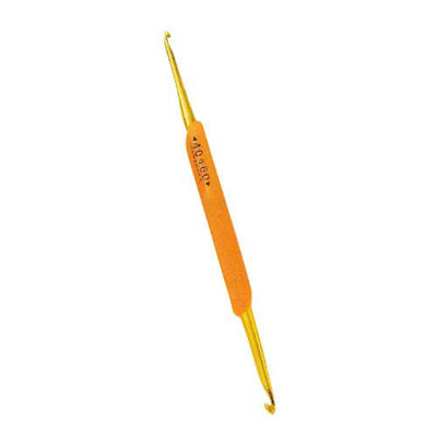 A professional-grade Hamanaka double-ended crochet hook made in Japan. he hooks are color-coded by size range: Orange (2.5/3.5mm),