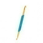 A professional-grade Hamanaka double-ended crochet hook made in Japan. The hook is crafted from a high-quality, smooth resin and features two different hook sizes at either end of a single handle. The hooks are color-coded by size range: Blue (5.0/6.0mm).