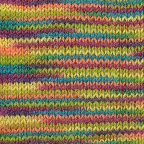 A 25-gram ball of Hamanaka KORPOKKUR multi-colored yarn, made in Japan. The yarn features a beautiful variegated dye pattern with soft transitions between vibrant hues.