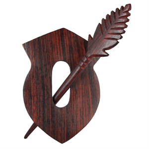 A wooden shawl pin with an exotica tulip design, featuring a dark reddish-brown color and a leaf-shaped attachment.
gift ideas for crochet enthusiasts, KnitPro Exotica Tulip Pin, Wooden Shawl Pin Singapore, Luxury Knitting Accessories, Botanical Hair Slide, Snag-Free Shawl Fastener