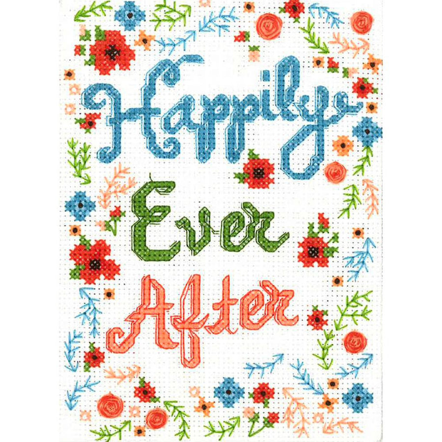 The Happily Ever After cross-stitch kit packaging, showing a romantic, artistic design featuring the words 'Happily Ever After' in elegant script.

bridal shower handmade gift, quick cross stitch for beginners, romantic needlecraft Singapore