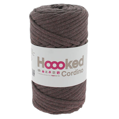 Close-up of Hoooked Cordino yarn, showcasing the firm, round braided construction that provides excellent shape retention for DIY home decor in tabacco Grey colour