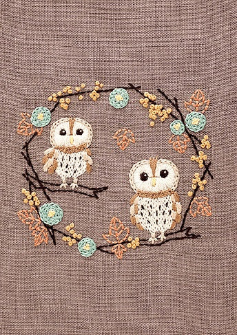 Japanese animal embroidery patterns, DMC linen embroidery kit for intermediate. The completed Chicchi Owl embroidery, showcasing the professional texture and soft, forest-inspired colors